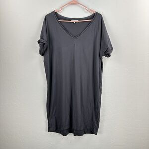 Michael Stars T-shirt Dress Womens L Short‎ Sleeve V-Neck Knit Light Black